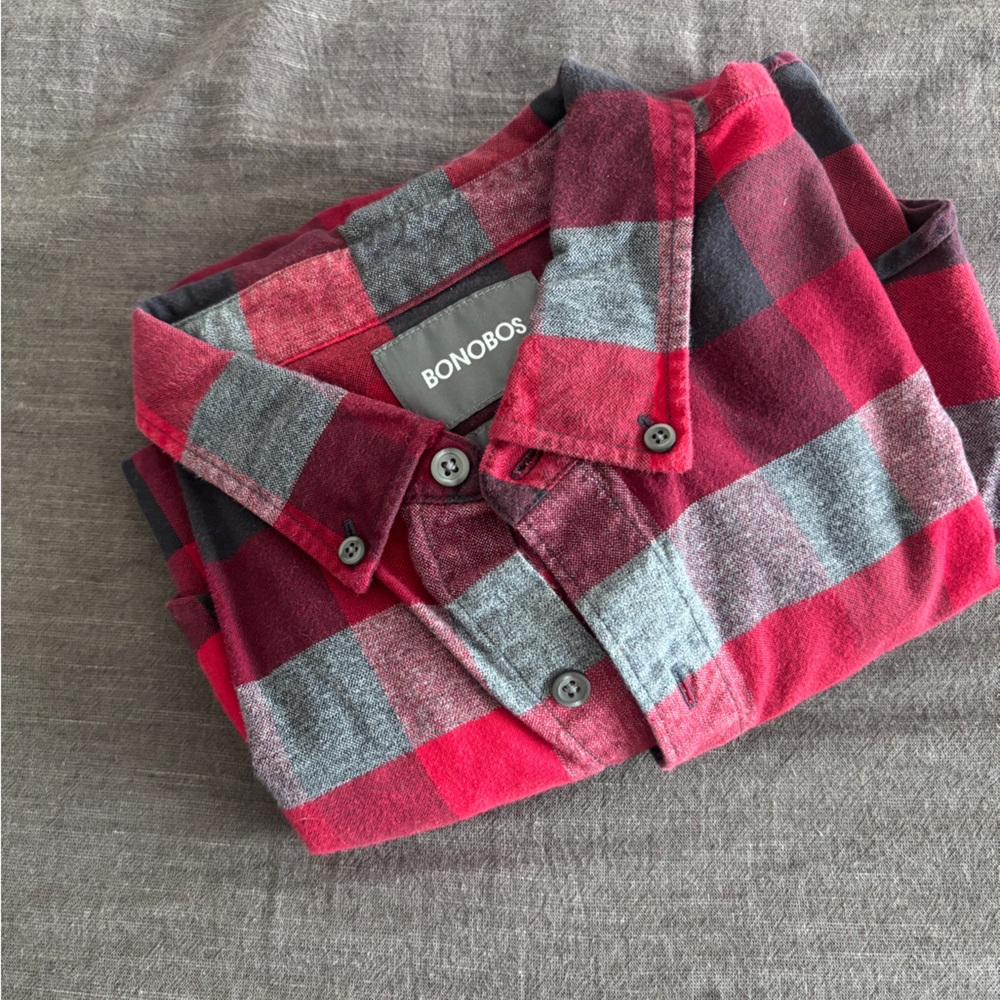 Bonobos Red and Gray Plaid Casual Button Down Shirt
